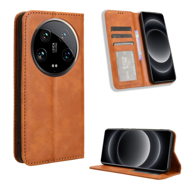 For Xiaomi 14 Ultra Magnetic Buckle Retro Texture Leather Phone Case(Brown) - 14 Ultra Cases by buy2fix | Online Shopping UK | buy2fix