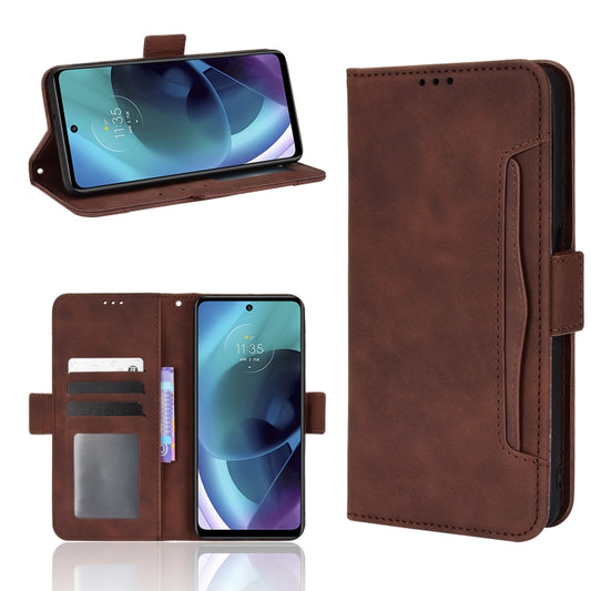 For Motorola Moto G52J 5G Skin Feel Calf Texture Card Slots Leather Phone Case(Brown) - Motorola Cases by buy2fix | Online Shopping UK | buy2fix
