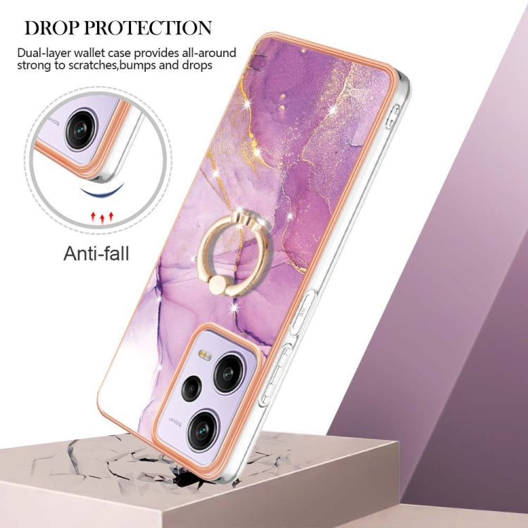 For Xiaomi Redmi Note 12 Pro 5G Global Electroplating Marble IMD TPU Phone Case with Ring Holder(Purple 001) - Xiaomi Cases by buy2fix | Online Shopping UK | buy2fix