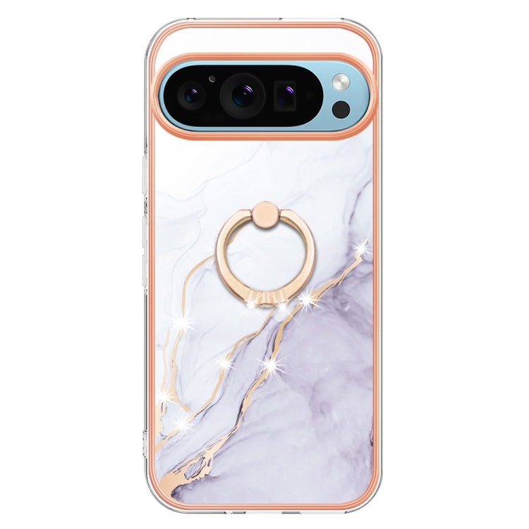 For Google Pixel 9 Pro Electroplating Marble IMD TPU Phone Case with Ring Holder(White 006) - Google Cases by buy2fix | Online Shopping UK | buy2fix
