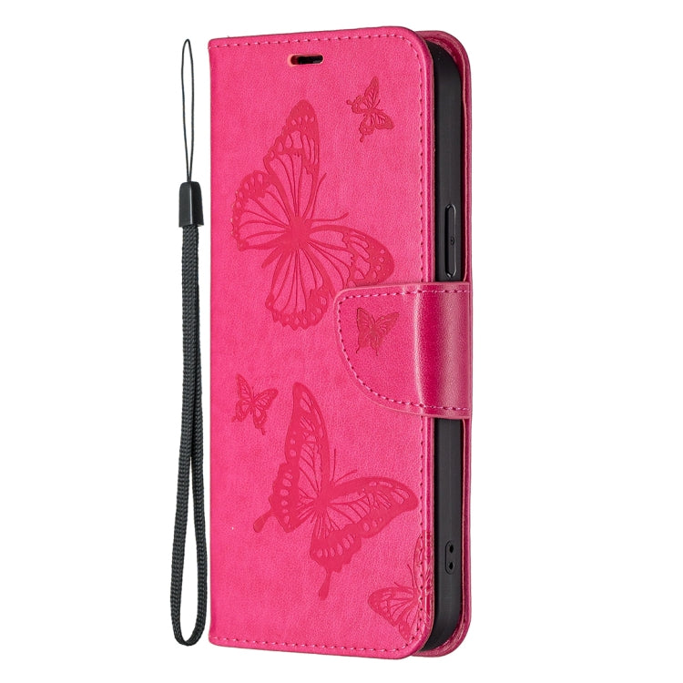 For Xiaomi Redmi Note 13 4G Global Two Butterflies Embossing Leather Phone Case(Rose Red) - Note 13 Cases by buy2fix | Online Shopping UK | buy2fix