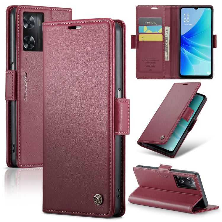 For OPPO A77s CaseMe 023 Butterfly Buckle Litchi Texture RFID Anti-theft Leather Phone Case(Wine Red) - OPPO Cases by CaseMe | Online Shopping UK | buy2fix