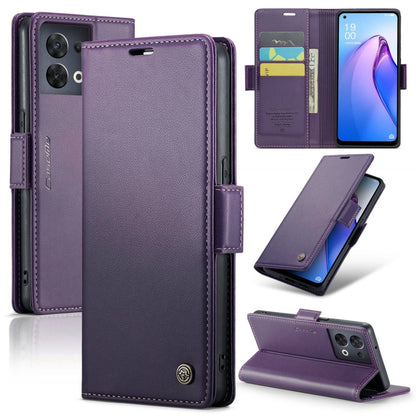 For OPPO Reno8 5G Global CaseMe 023 Butterfly Buckle Litchi Texture RFID Anti-theft Leather Phone Case(Pearly Purple) - OPPO Cases by CaseMe | Online Shopping UK | buy2fix