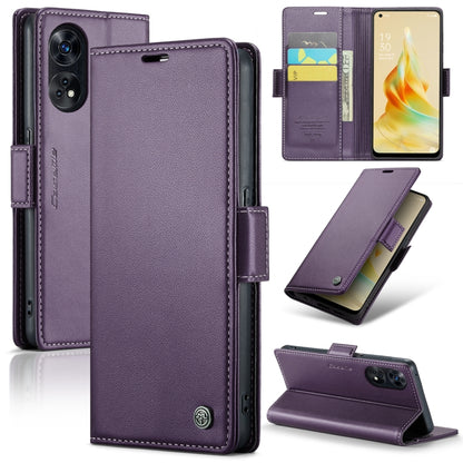 For OPPO Reno8 T 4G CaseMe 023 Butterfly Buckle Litchi Texture RFID Anti-theft Leather Phone Case(Pearly Purple) - OPPO Cases by CaseMe | Online Shopping UK | buy2fix