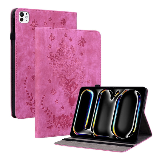 For iPad Pro 11 2024 Butterfly Rose Embossed Leather Smart Tablet Case(Rose Red) - iPad Pro 11 2024 Cases by buy2fix | Online Shopping UK | buy2fix