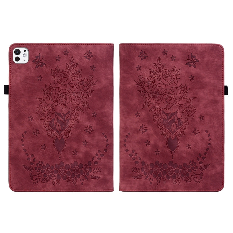 For iPad Pro 11 2024 Butterfly Rose Embossed Leather Smart Tablet Case(Red) - iPad Pro 11 2024 Cases by buy2fix | Online Shopping UK | buy2fix