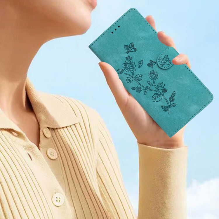 For iPhone 16 Pro Flower Butterfly Embossing Pattern Leather Phone Case(Sky Blue) - iPhone 16 Pro Cases by buy2fix | Online Shopping UK | buy2fix