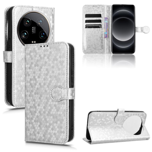 For Xiaomi 14 Ultra Honeycomb Dot Texture Leather Phone Case(Silver) - 14 Ultra Cases by buy2fix | Online Shopping UK | buy2fix