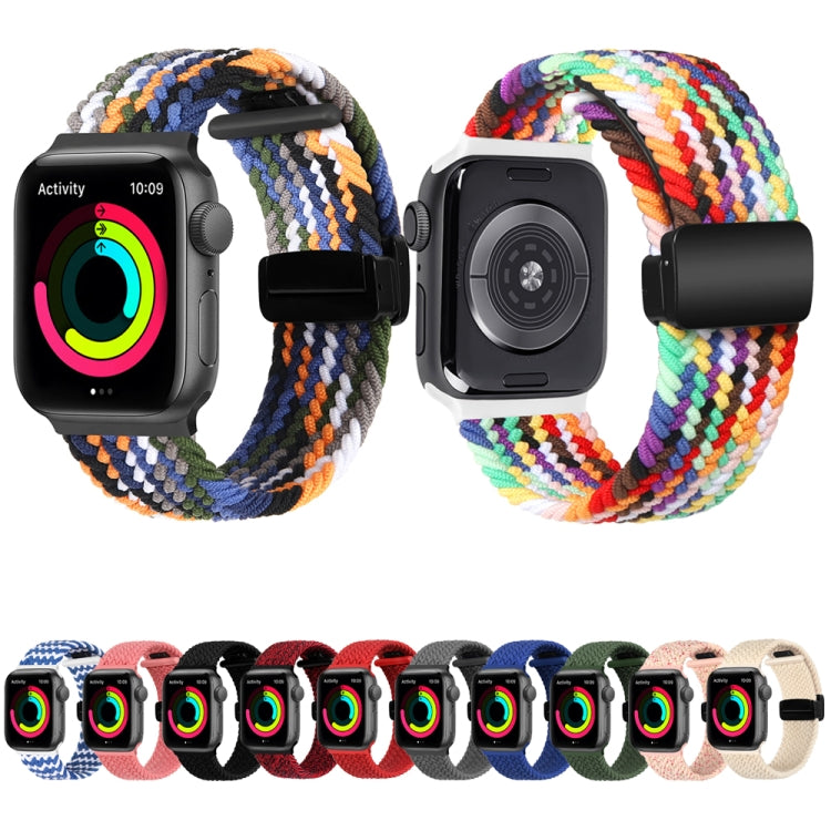 Magnetic Fold Clasp Woven Watch Band For Apple Watch SE 2022 44mm(Rainbow Color) - Watch Bands by buy2fix | Online Shopping UK | buy2fix