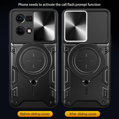 For OPPO Reno7 4G / F21 Pro 4G CD Texture Sliding Camshield Magnetic Holder Phone Case(Blue) - OPPO Cases by buy2fix | Online Shopping UK | buy2fix
