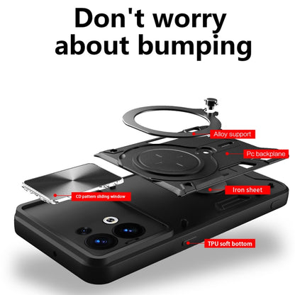 For OPPO Reno8 5G CD Texture Sliding Camshield Magnetic Holder Phone Case(Black) - OPPO Cases by buy2fix | Online Shopping UK | buy2fix