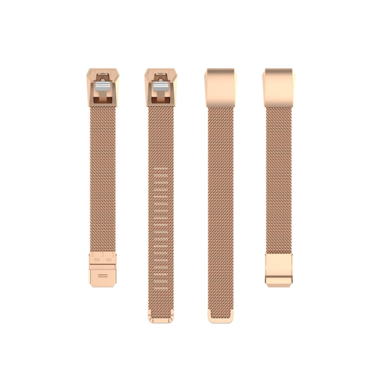 For Fitbit Alta / Alta HR / ACE Watch Button Mesh Metal Replacement Strap Watchband, Size:S(Rose Gold) - Watch Bands by buy2fix | Online Shopping UK | buy2fix