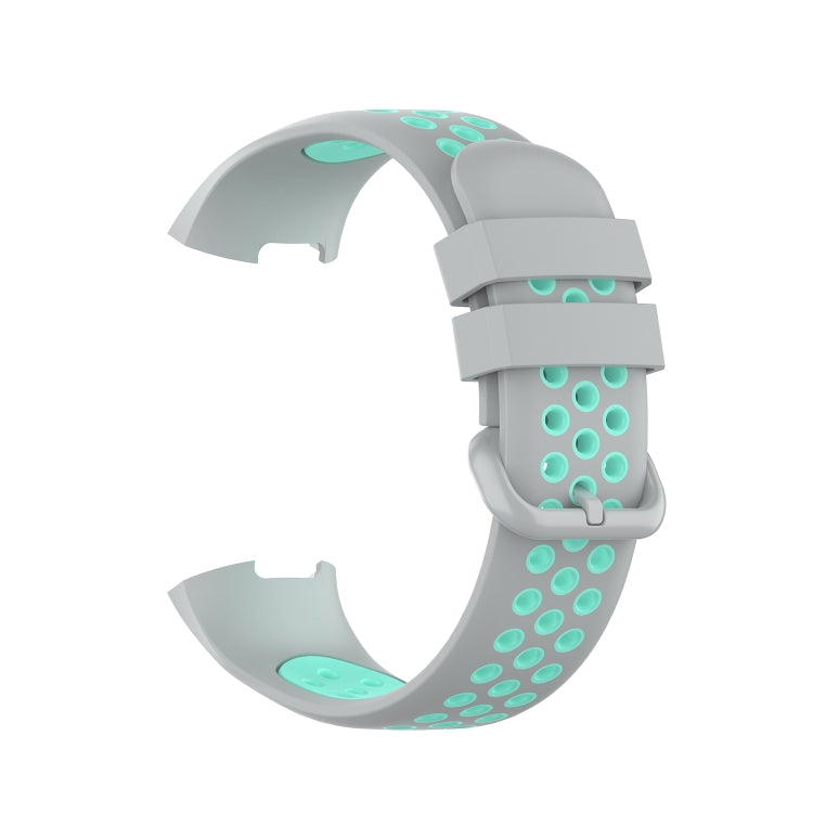 For Fitbit Charge 4 / Charge 3 / Charge 3 SE Watch Button Two Colors Silicone Replacement Strap Watchband(Grey Teal) - Watch Bands by buy2fix | Online Shopping UK | buy2fix