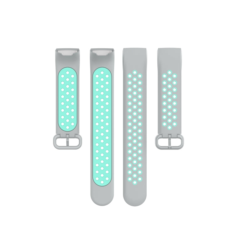 For Fitbit Charge 4 / Charge 3 / Charge 3 SE Watch Button Two Colors Silicone Replacement Strap Watchband(Grey Teal) - Watch Bands by buy2fix | Online Shopping UK | buy2fix