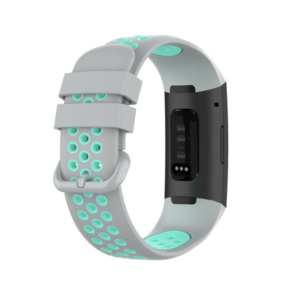 For Fitbit Charge 4 / Charge 3 / Charge 3 SE Watch Button Two Colors Silicone Replacement Strap Watchband(Grey Teal) - Watch Bands by buy2fix | Online Shopping UK | buy2fix