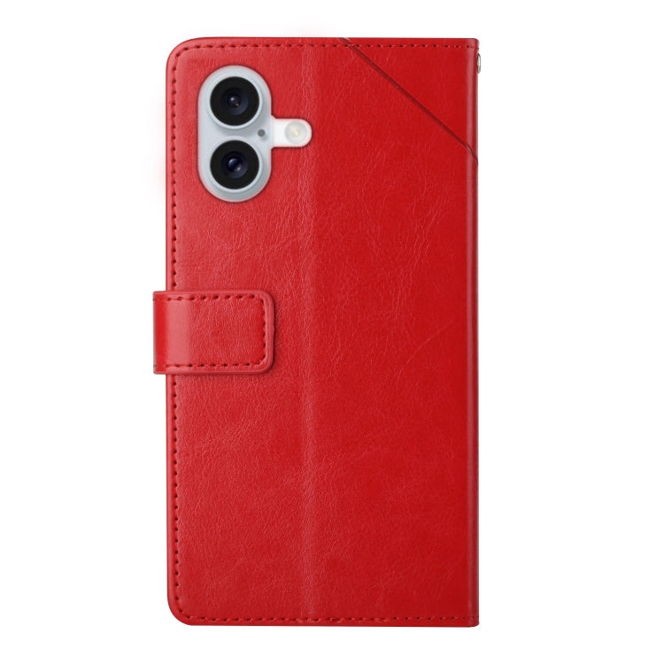 For iPhone 16 Plus HT01 Y-shaped Pattern Flip Leather Phone Case(Red) - iPhone 16 Plus Cases by buy2fix | Online Shopping UK | buy2fix