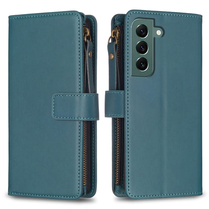 For Samsung Galaxy S22+ 5G 9 Card Slots Zipper Wallet Leather Flip Phone Case(Green) - Galaxy S22+ 5G Cases by buy2fix | Online Shopping UK | buy2fix