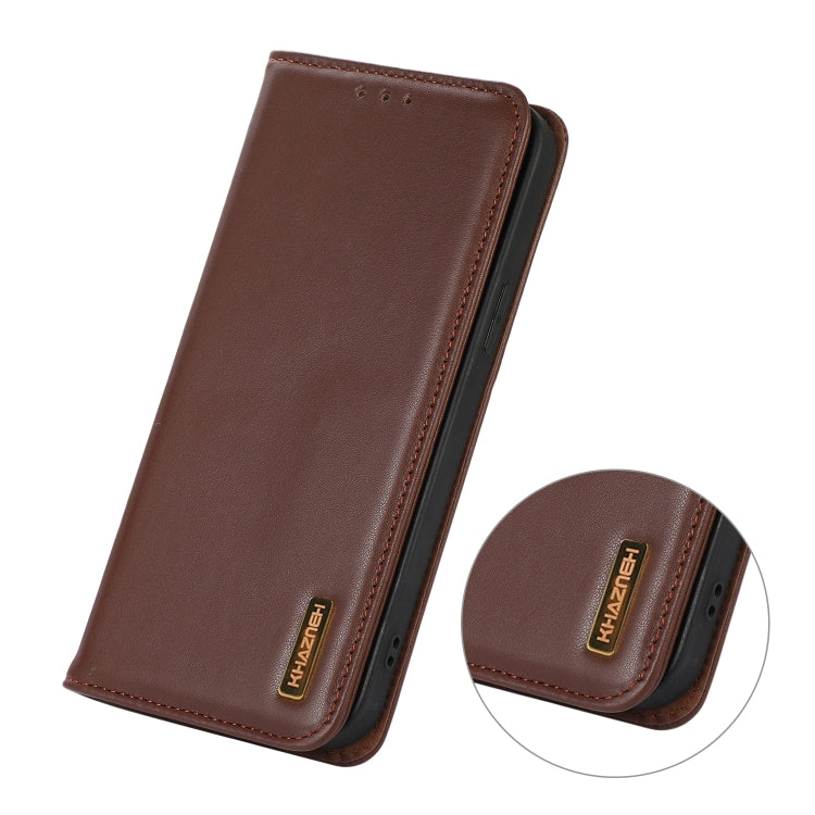 For iPhone 16 KHAZNEH Nappa Top Layer Cowhide Leather Phone Case(Brown) - iPhone 16 Cases by buy2fix | Online Shopping UK | buy2fix