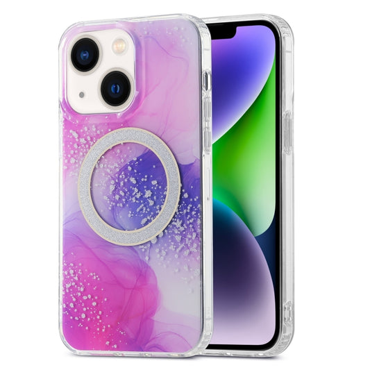 For iPhone 15 Plus Dual-side IMD Marble Magsafe Phone Case(Smudged Purple) - iPhone 15 Plus Cases by buy2fix | Online Shopping UK | buy2fix