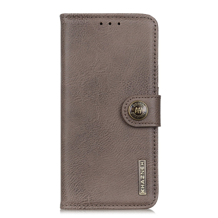 For iPhone 16e KHAZNEH Cowhide Texture Horizontal Flip Leather Phone Case(Khaki) - iPhone 16e Cases by buy2fix | Online Shopping UK | buy2fix