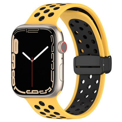 For Apple Watch 5 44mm Magnetic Buckle Silicone Watch Band(Yellow Black) - Watch Bands by buy2fix | Online Shopping UK | buy2fix