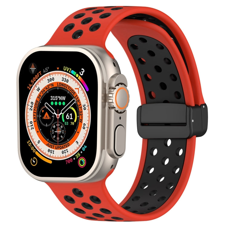 For Apple Watch Ultra 2 49mm Magnetic Buckle Silicone Watch Band(Red Black) - Watch Bands by buy2fix | Online Shopping UK | buy2fix