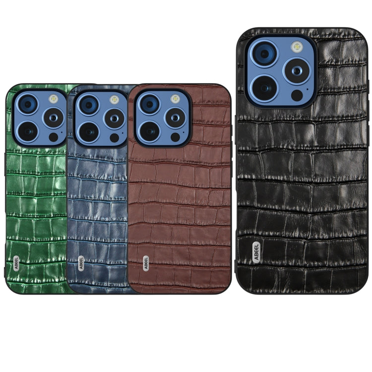 For iPhone 16 Pro Max ABEEL Crocodile Texture Genuine Leather Phone Case(Blue) - iPhone 16 Pro Max Cases by buy2fix | Online Shopping UK | buy2fix