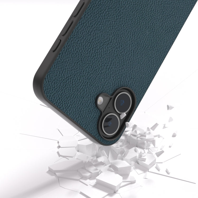 For iPhone 16 Plus ABEEL Genuine Leather + PC Litchi Texture Phone Case(Green) - iPhone 16 Plus Cases by buy2fix | Online Shopping UK | buy2fix