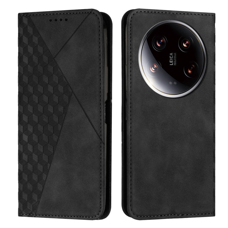 For Xiaomi 14 Ultra Diamond Splicing Skin Feel Magnetic Leather Phone Case(Black) - 14 Ultra Cases by buy2fix | Online Shopping UK | buy2fix