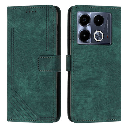 For Infinix Note 40 4G Skin Feel Stripe Pattern Leather Phone Case with Lanyard(Green) - Infinix Cases by buy2fix | Online Shopping UK | buy2fix