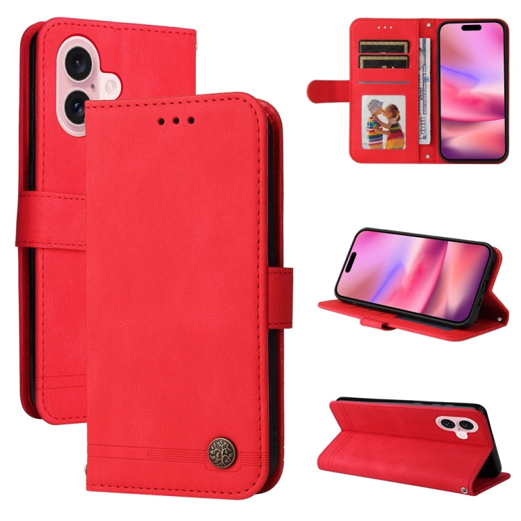 For iPhone 16 Skin Feel Life Tree Leather Phone Case(Red) - iPhone 16 Cases by buy2fix | Online Shopping UK | buy2fix