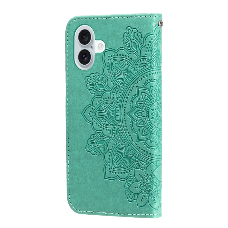 For iPhone 16 Plus 7-petal Flowers Embossing Leather Phone Case(Green) - iPhone 16 Plus Cases by buy2fix | Online Shopping UK | buy2fix