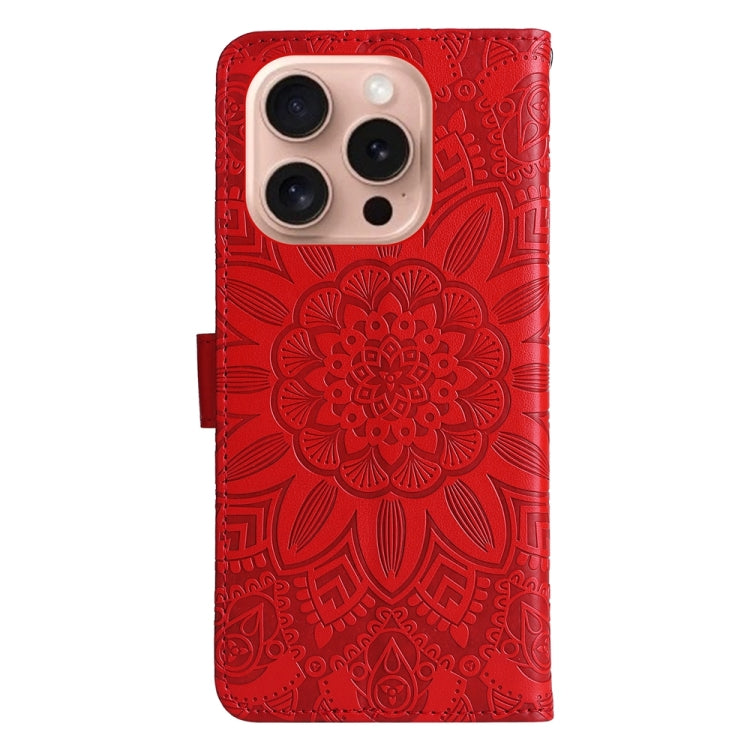 For iPhone 16 Pro Embossed Sunflower Leather Phone Case(Red) - iPhone 16 Pro Cases by buy2fix | Online Shopping UK | buy2fix