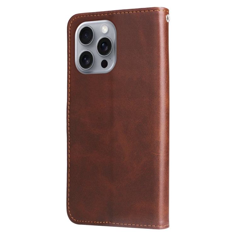 For iPhone 16 Pro Max Fashion Calf Texture Zipper Leather Phone Case(Brown) - iPhone 16 Pro Max Cases by buy2fix | Online Shopping UK | buy2fix