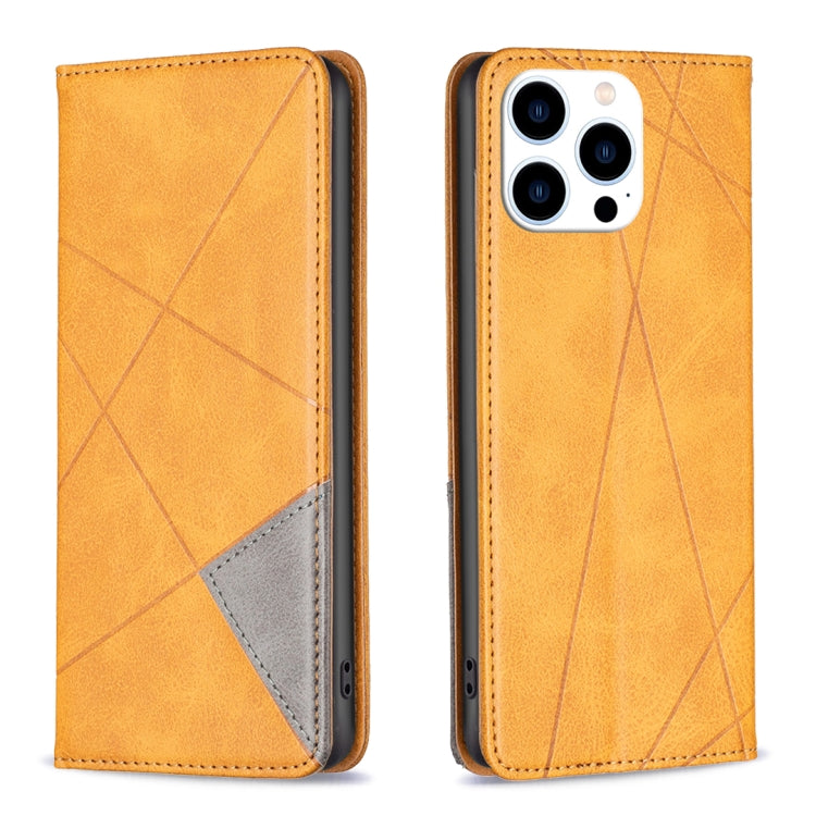 For iPhone 16 Pro Max Rhombus Texture Magnetic Leather Phone Case(Yellow) - iPhone 16 Pro Max Cases by buy2fix | Online Shopping UK | buy2fix