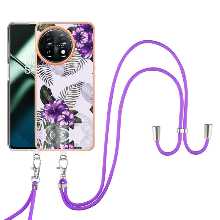 For OnePlus 11 Electroplating IMD TPU Phone Case with Lanyard(Purple Flower) - OnePlus Cases by buy2fix | Online Shopping UK | buy2fix