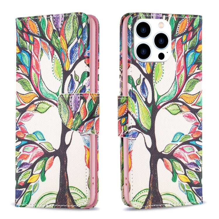 For iPhone 16 Pro Colored Drawing Pattern Leather Phone Case(Tree Life) - iPhone 16 Pro Cases by buy2fix | Online Shopping UK | buy2fix