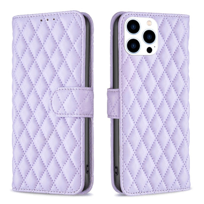 For iPhone 16 Pro Diamond Lattice Wallet Flip Leather Phone Case(Purple) - iPhone 16 Pro Cases by buy2fix | Online Shopping UK | buy2fix