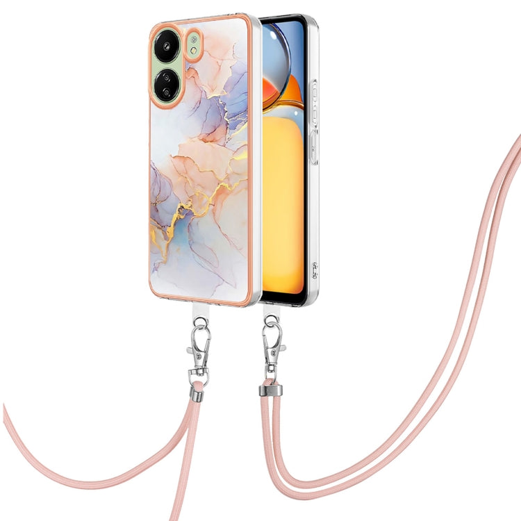 For Xiaomi Redmi 13C 4G Electroplating IMD TPU Phone Case with Lanyard(White Marble) - 13C Cases by buy2fix | Online Shopping UK | buy2fix