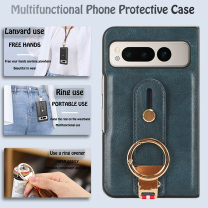 For Google Pixel Fold Wristband Leather Back Phone Case(Blue) - Google Cases by buy2fix | Online Shopping UK | buy2fix