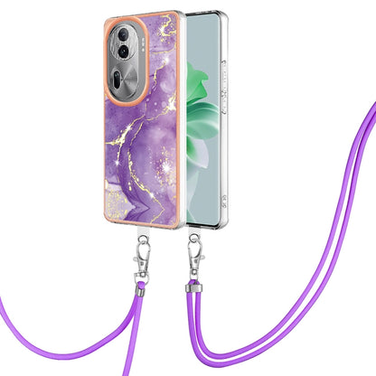 For OPPO Reno11 Pro 5G Global Electroplating Marble Dual-side IMD Phone Case with Lanyard(Purple 002) - Reno11 Pro Cases by buy2fix | Online Shopping UK | buy2fix