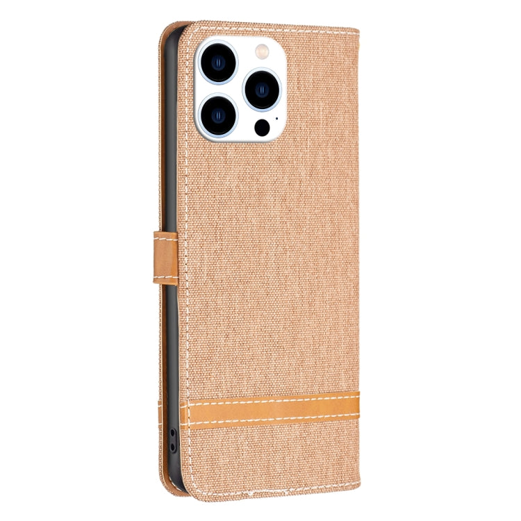 For iPhone 16 Pro Max Color Block Denim Texture Leather Phone Case(Brown) - iPhone 16 Pro Max Cases by buy2fix | Online Shopping UK | buy2fix