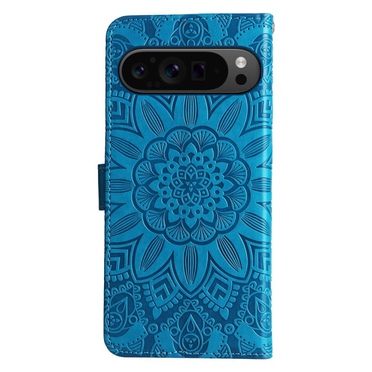 For Google Pixel 9 Pro Embossed Sunflower Leather Phone Case(Blue) - Google Cases by buy2fix | Online Shopping UK | buy2fix