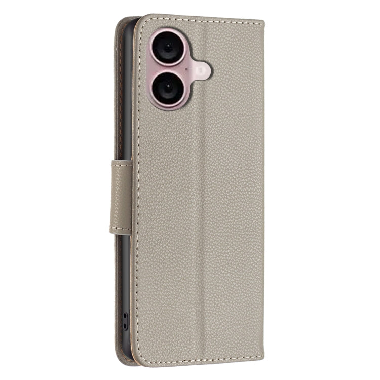 For iPhone 16 Litchi Texture Pure Color Flip Leather Phone Case(Grey) - iPhone 16 Cases by buy2fix | Online Shopping UK | buy2fix