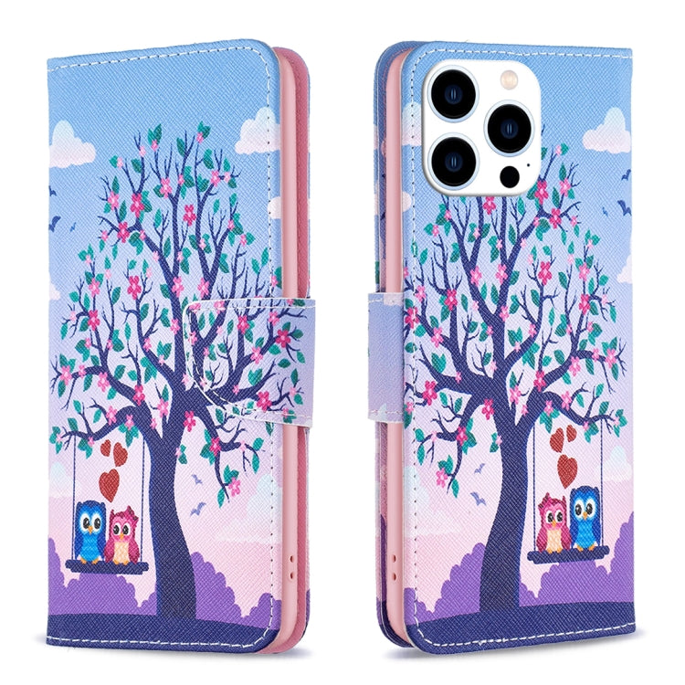 For iPhone 16 Pro Max Colored Drawing Pattern Flip Leather Phone Case(Owl) - iPhone 16 Pro Max Cases by buy2fix | Online Shopping UK | buy2fix