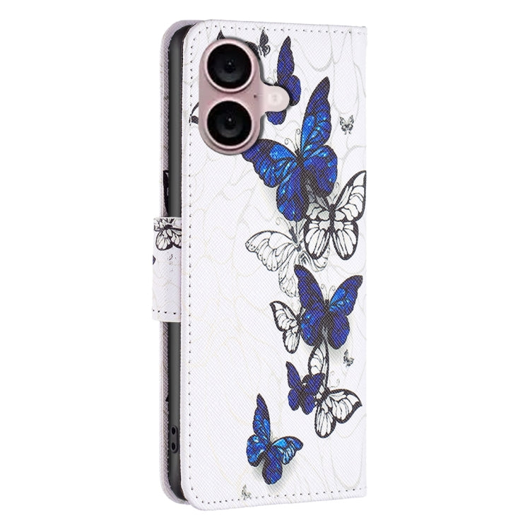 For iPhone 16 Colored Drawing Pattern Flip Leather Phone Case(Butterflies) - iPhone 16 Cases by buy2fix | Online Shopping UK | buy2fix