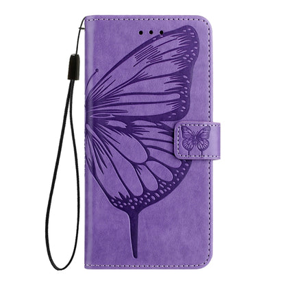 For iPhone 16 Pro Max Embossed Butterfly Leather Phone Case(Light Purple) - iPhone 16 Pro Max Cases by buy2fix | Online Shopping UK | buy2fix