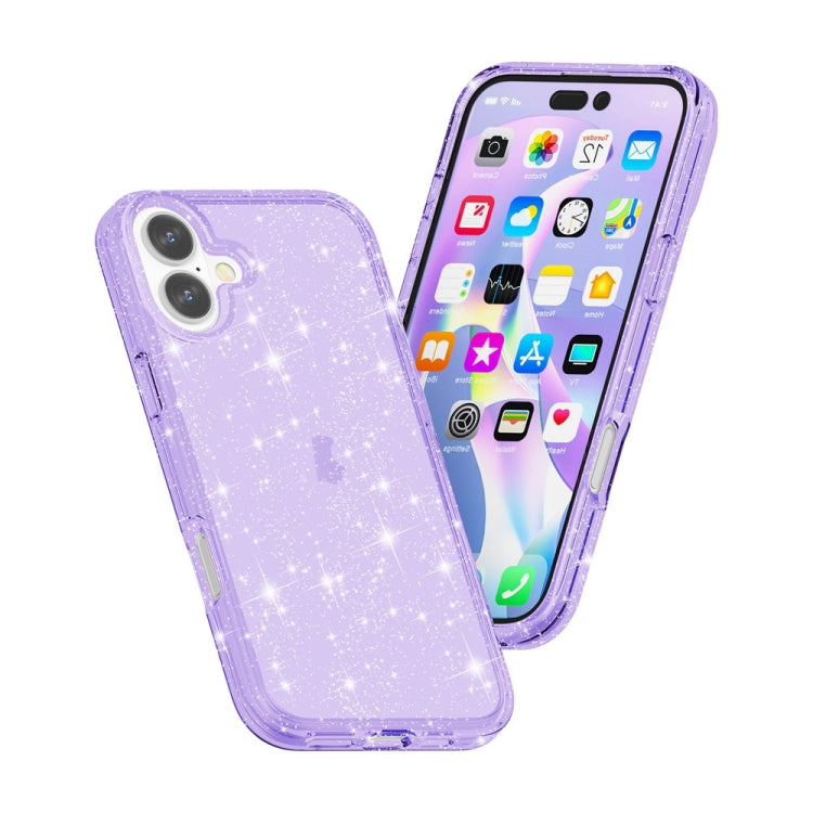 For iPhone 16 Plus Shockproof Terminator Glitter Powder Phone Case(Purple) - iPhone 16 Plus Cases by buy2fix | Online Shopping UK | buy2fix