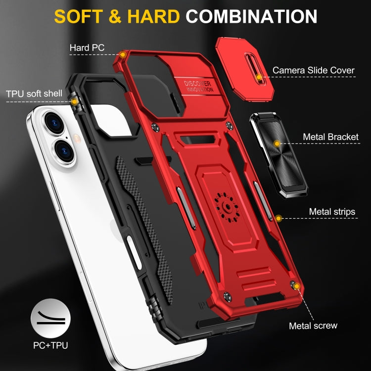 For iPhone 16 Plus Armor PC + TPU Camera Shield Phone Case(Red) - iPhone 16 Plus Cases by buy2fix | Online Shopping UK | buy2fix