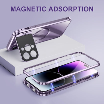 For iPhone 15 Pro Max Large Window Holder MagSafe Magnetic Metal Phone Case(Purple) - iPhone 15 Pro Max Cases by buy2fix | Online Shopping UK | buy2fix